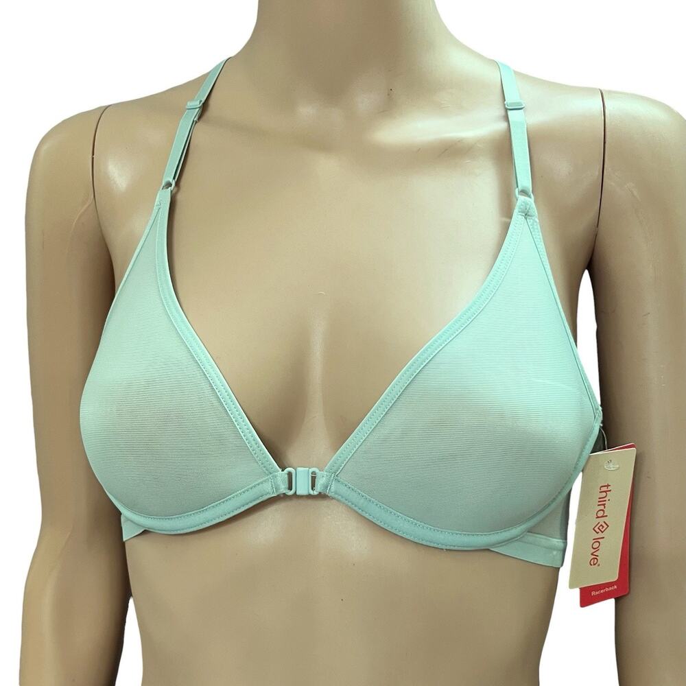 Thirdlove Bare Mesh Front Close Racerback Bra 32B Daydream Green Underwired